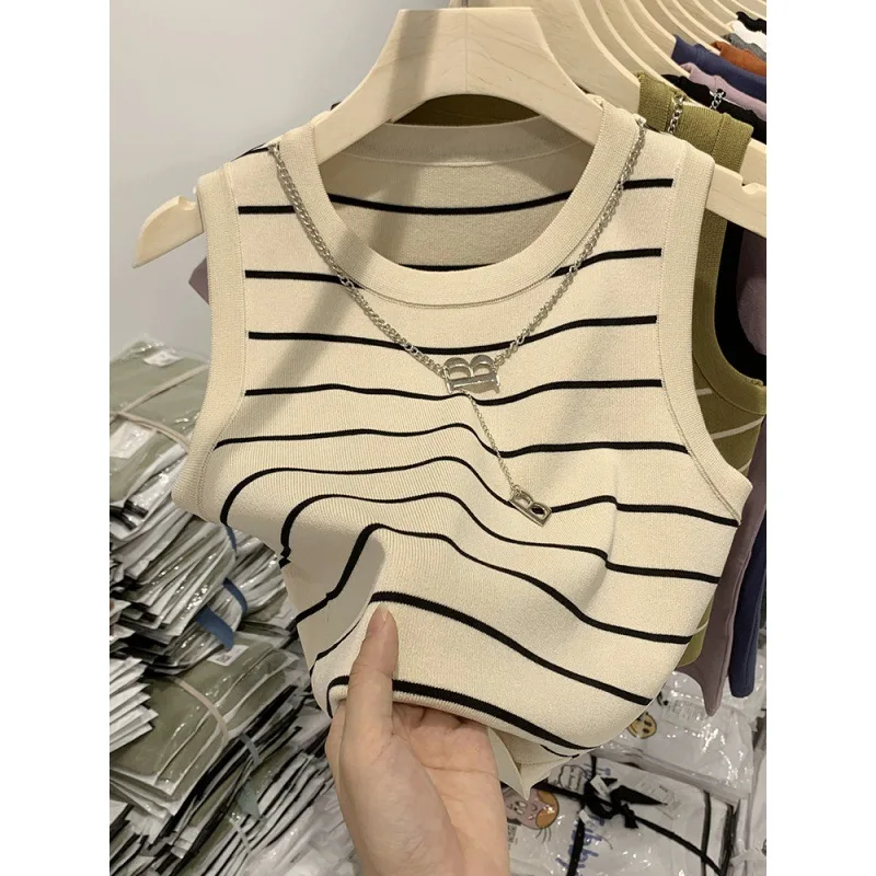 Women Striped Knit Sleeveless Summer Vest