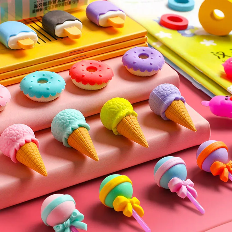Kawaii Ice Cream Donuts Lollipop Detachable Rubber Eraser for Kids Gift 1Pcs