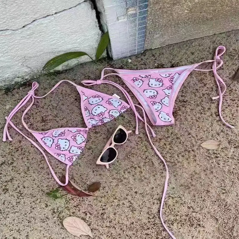 

New Sanrio Kawaii Anime Hello Kitty Lingerie Couple Sexy Pure Desire Underwear Cartoon Cute Triangle Cup Bra Set Gift Girl Toys