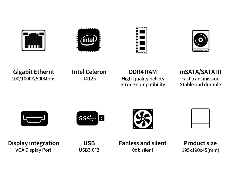 Mini PC Firewall Router with 4 LAN Ports, Intel Celeron J4125, USB3.0, Ngff SIM Slot - VPN Ready, OEM/ODM Logo Laser Print Description Image.This Product Can Be Found With The Tag Names Barebone Mini PC, Computer Office, Fanless soft router