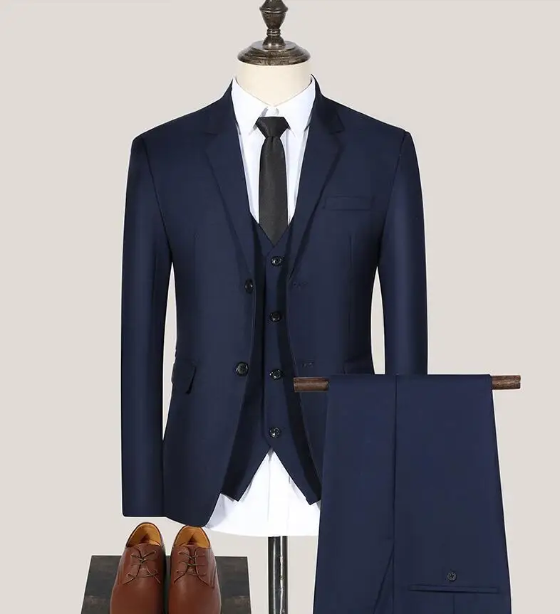Mens Suits Business Formal Solid Color Jacket Vest Trousers Bridegroom Best Man