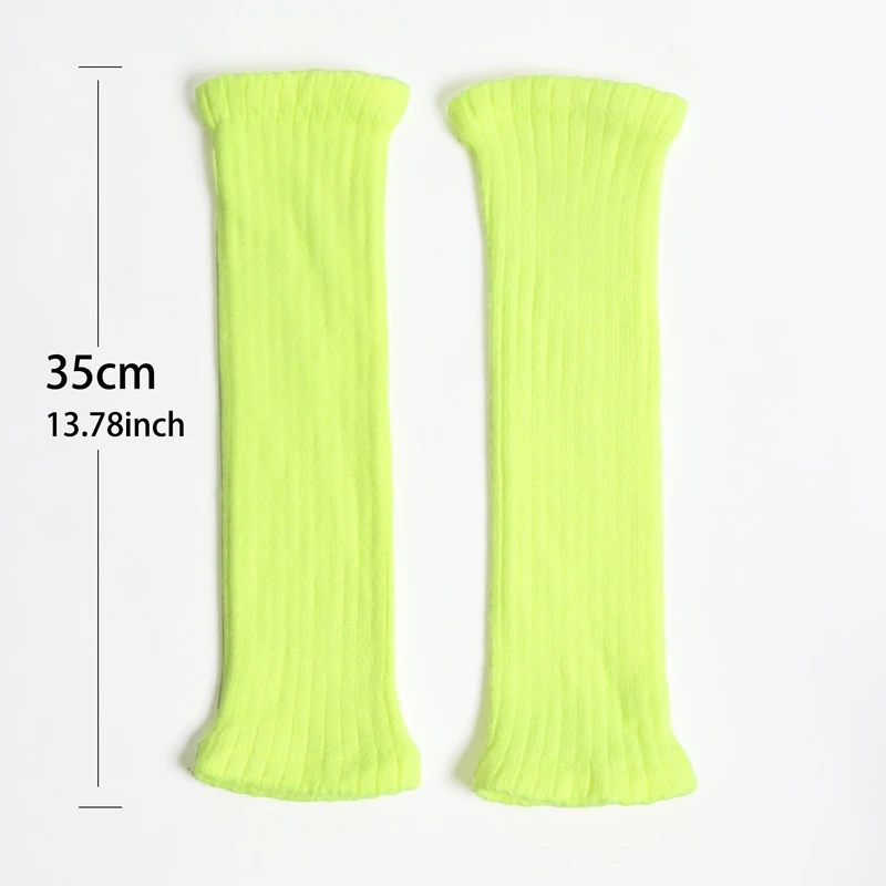 Women Winter Bright Green Color JK Style Spice Girls College Foot Cover Warm Pile Long Socks Boot Cuff Cover Knitted Leg Warmers