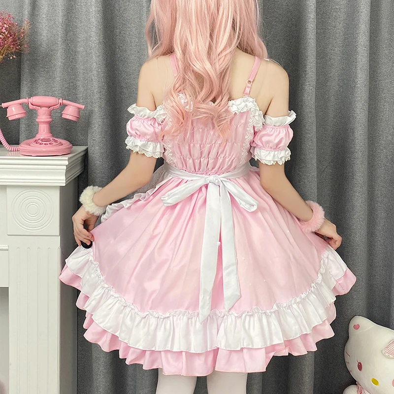 Japanese Sweet Lolita Dress Anime Cat Girl Plus Size Maid Halloween Cosplay Costume Pink Ruffles Kawaii Princess Party Dresses lolita dress lolita suspender dress lolita cosplay costumes suspender dress lolita skirt lolita blouses