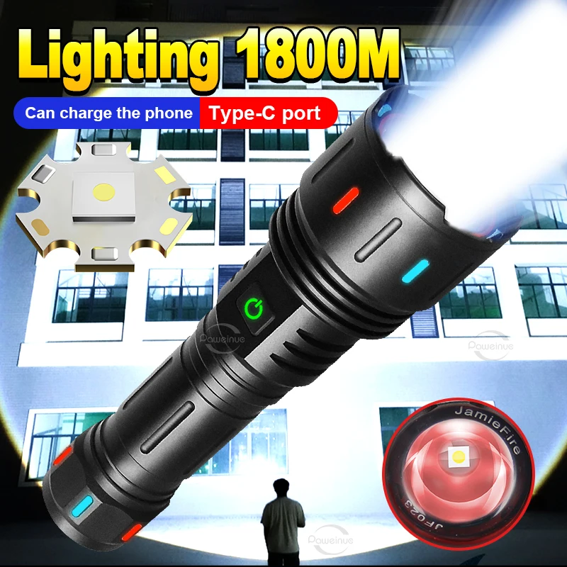 Super Bright USB Rechargeable Powerful LED Flashlight COB Side Work Light  18650 Battery Power Bank Function Torch Flash Light - AliExpress