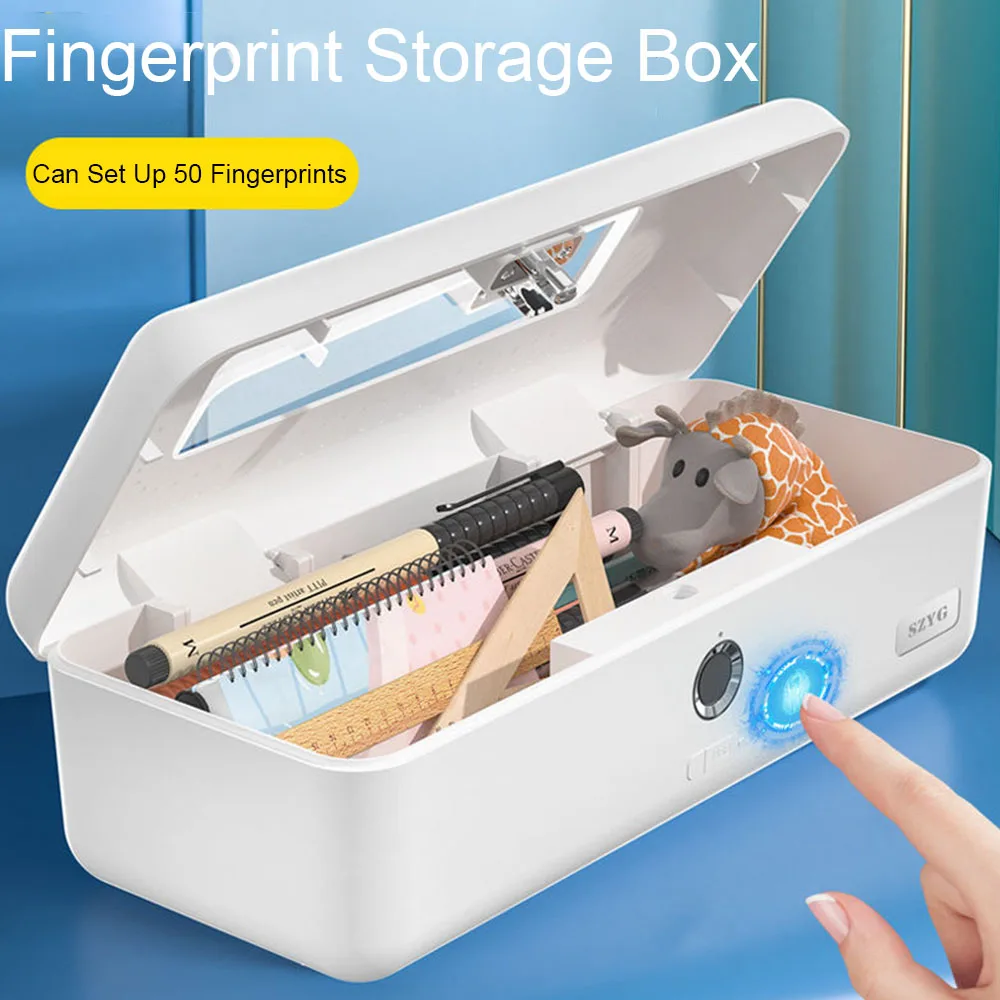 

Fingerprint Safe Box Mini Safe Jewelry Stationery Security Key ID Card Storage Box Password Lock Intelligent Secret Hidden Safe