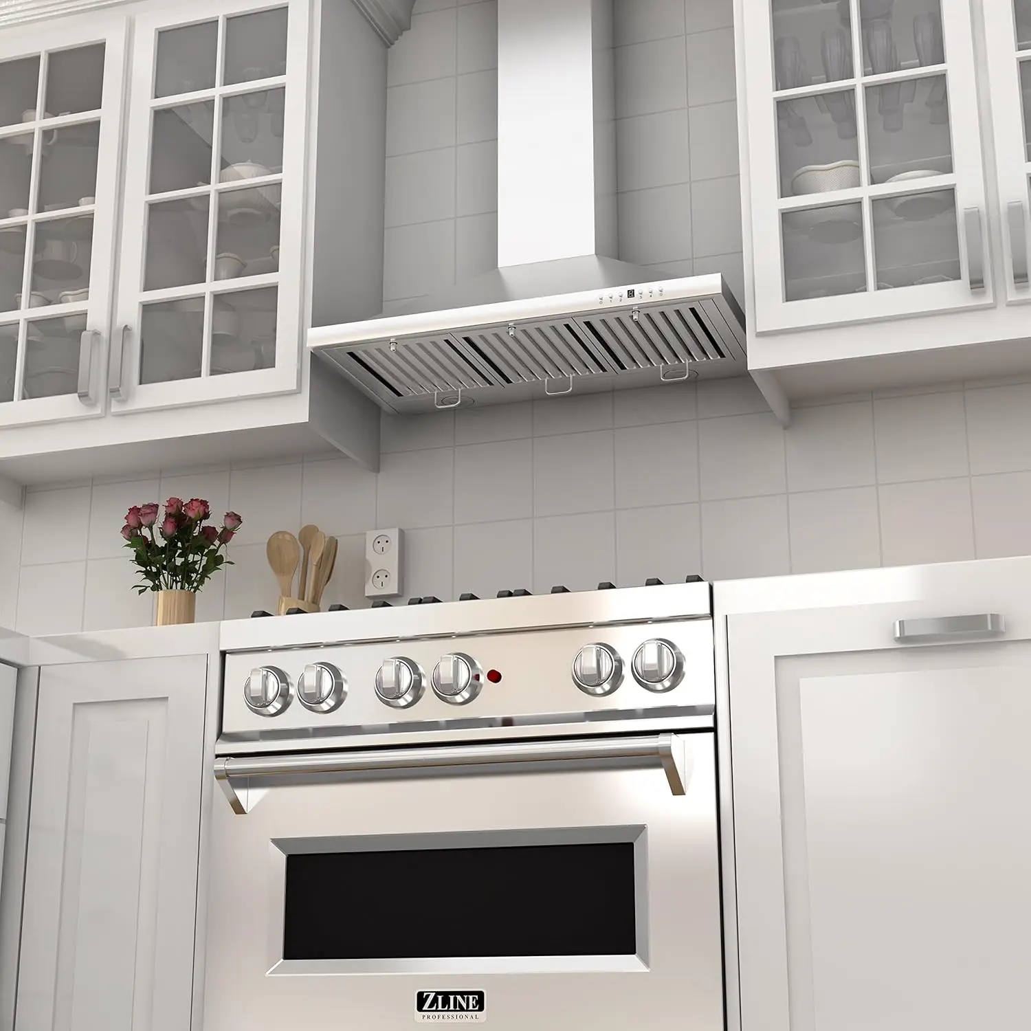 48 Range Hood 48 in Stainless Steel Ductwork Easily Connects To The Top of The Range Hood 4-Speed Fan Control