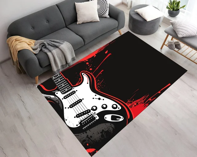 คนรักดนตรี'เรโทร กีตาร์ ดนตรี ธีม สไตล์ สตูดิโอ พรม ห้องนั่งเล่น ห้องนอน ตกแต่งบ้าน ดูแลง่าย 1