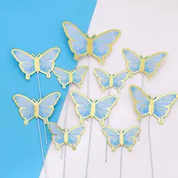 Elegant Gold & Pink Butterfly Cake Toppers - Princess Party & Wedding Decor - 20PCS (B Blue)