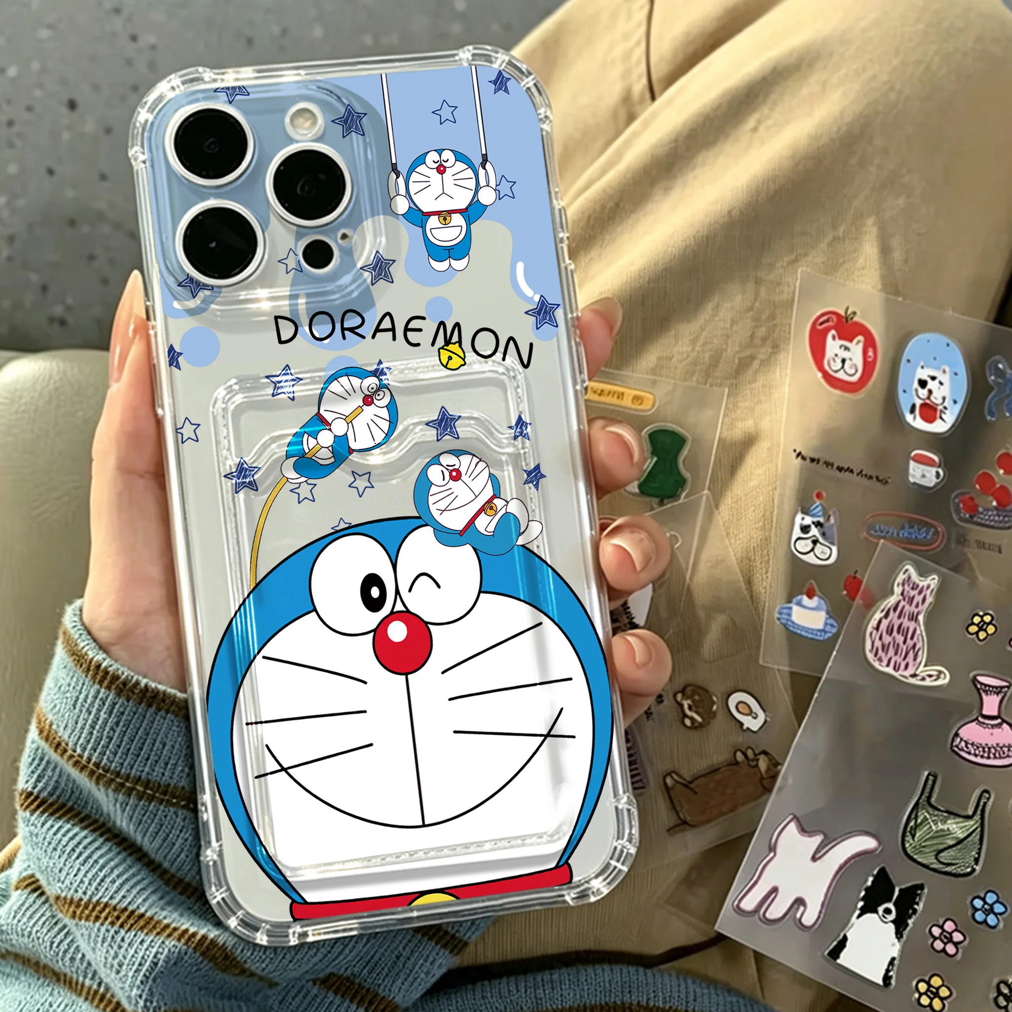 Adorable Cartoon Character Airbag Phone Case with Card Holder