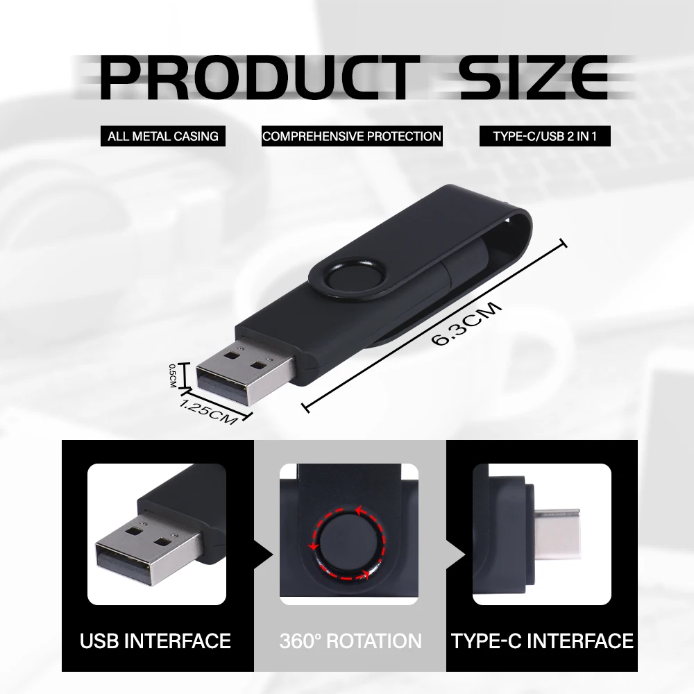 타입-C 2-in-1U 드라이브 128GB 메모리 스틱 레드 64GB 펜 드라이브 32GB 16GB 8GB 4GB USB 드라이브 휴대폰 및 태블릿에 적합