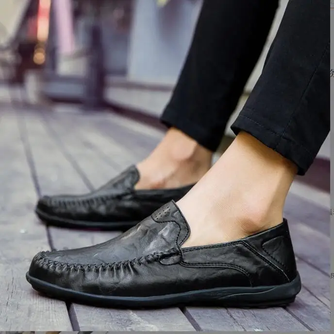 

New PU Leather Men Casual Shoes Luxury Mens Loafers Breathable Slip on Driving Shoe Man Low Top Businessmen's leather flat Shoes