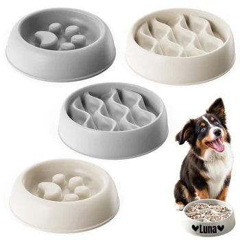 Paw Print Slow Feeder Bowls for Dogs, cat Non-Spill Pet Food Water Dish, Easy Clean, Digestive Health, Dual-Use Prevents Choking