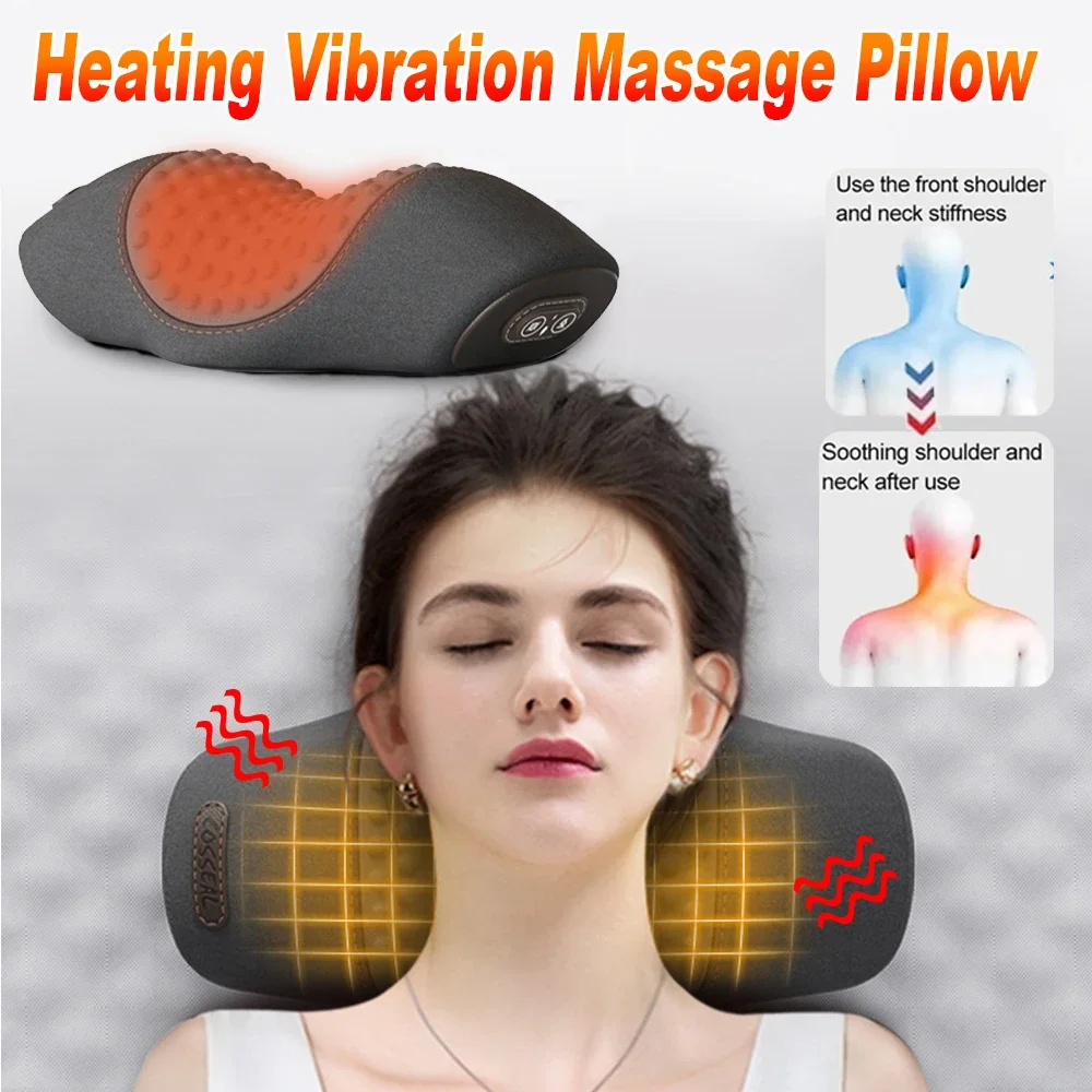 Electric Heating Vibration Neck Massage Pillow Shiatsu Kneading Cervical Massager Deep Tissue Waist Support Sleep Massage Pads