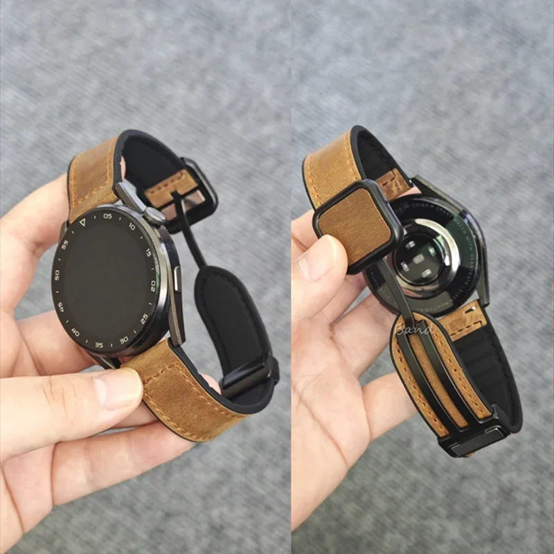 Correa de Silicona y Cuero con Hebilla Magnética Plegable para Reloj Inteligente