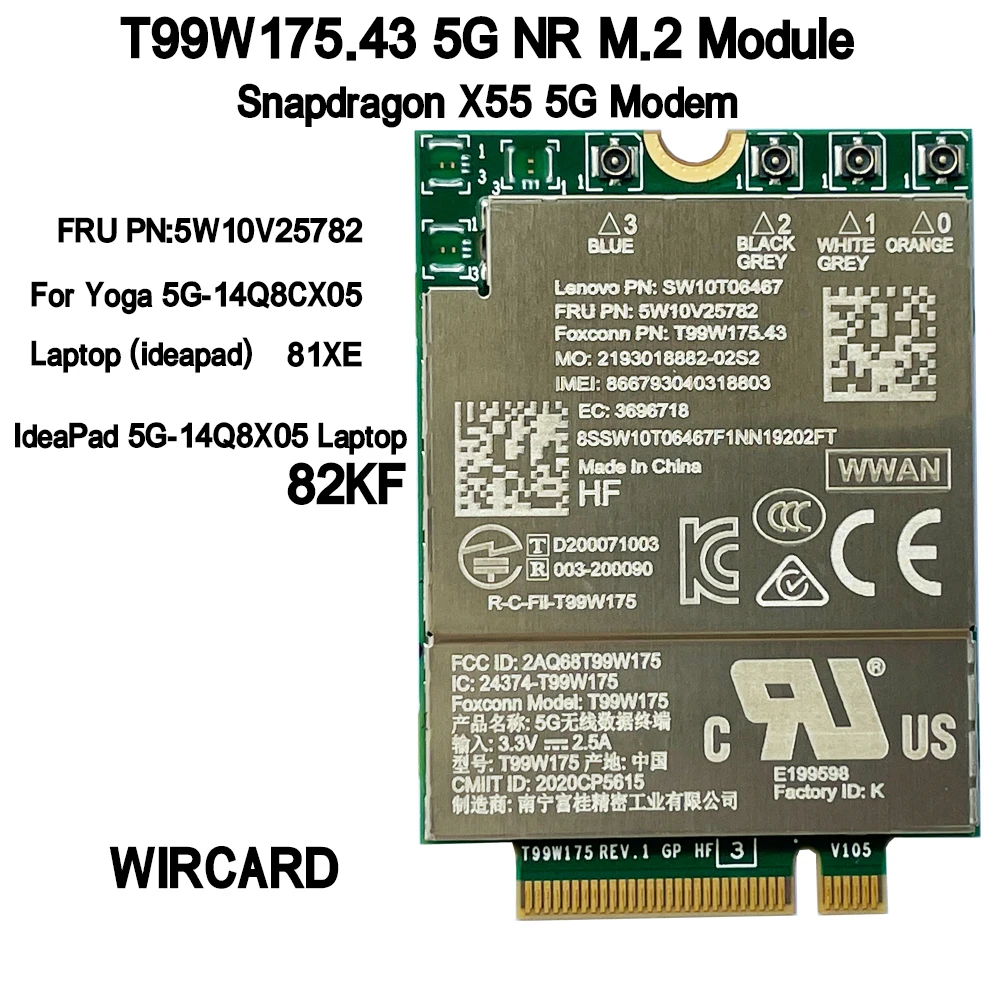 Cartão para o Portátil Modem para a Ioga 5g14q8cx05 T99w175 T99w175.43 Fru 5w10v25782 X55 5g-14q8cx05 Portátil Ideapad 5g-14q8x05 Wircard5g