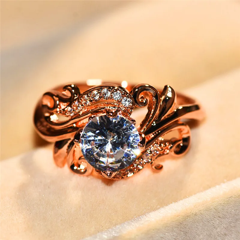 Cute Female White Zircon Stone Engagement Ring Rose Gold Color Wedding Jewelry For Women