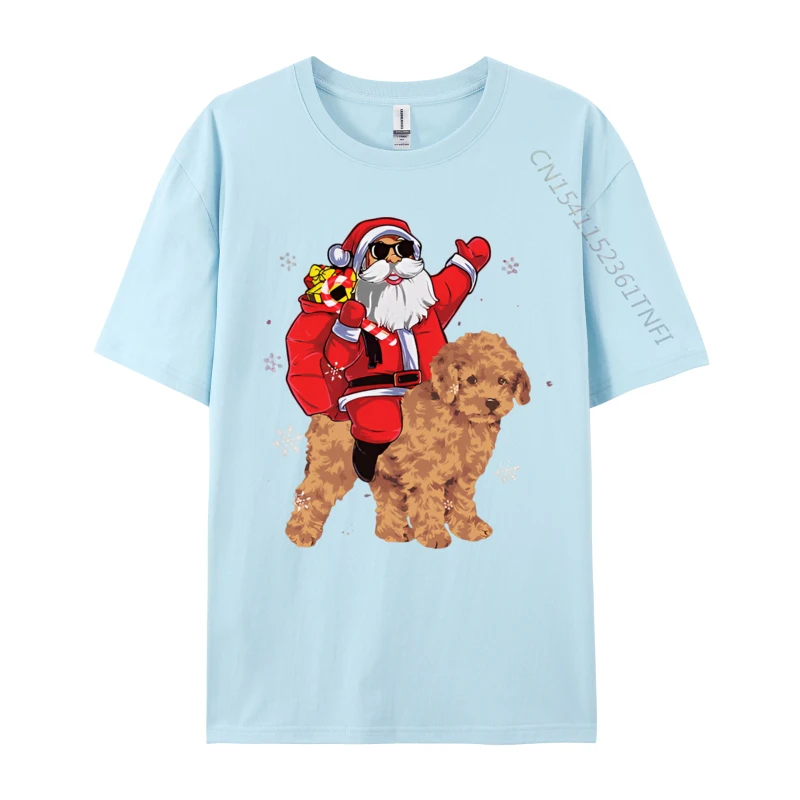 SantaClausRidePoodleDogChristmas Family Summer 100% Cotton O-Neck Men's T Shirt Street T Shirts Company Short Sleeve T-shirts SantaClausRidePoodleDogChristmas light