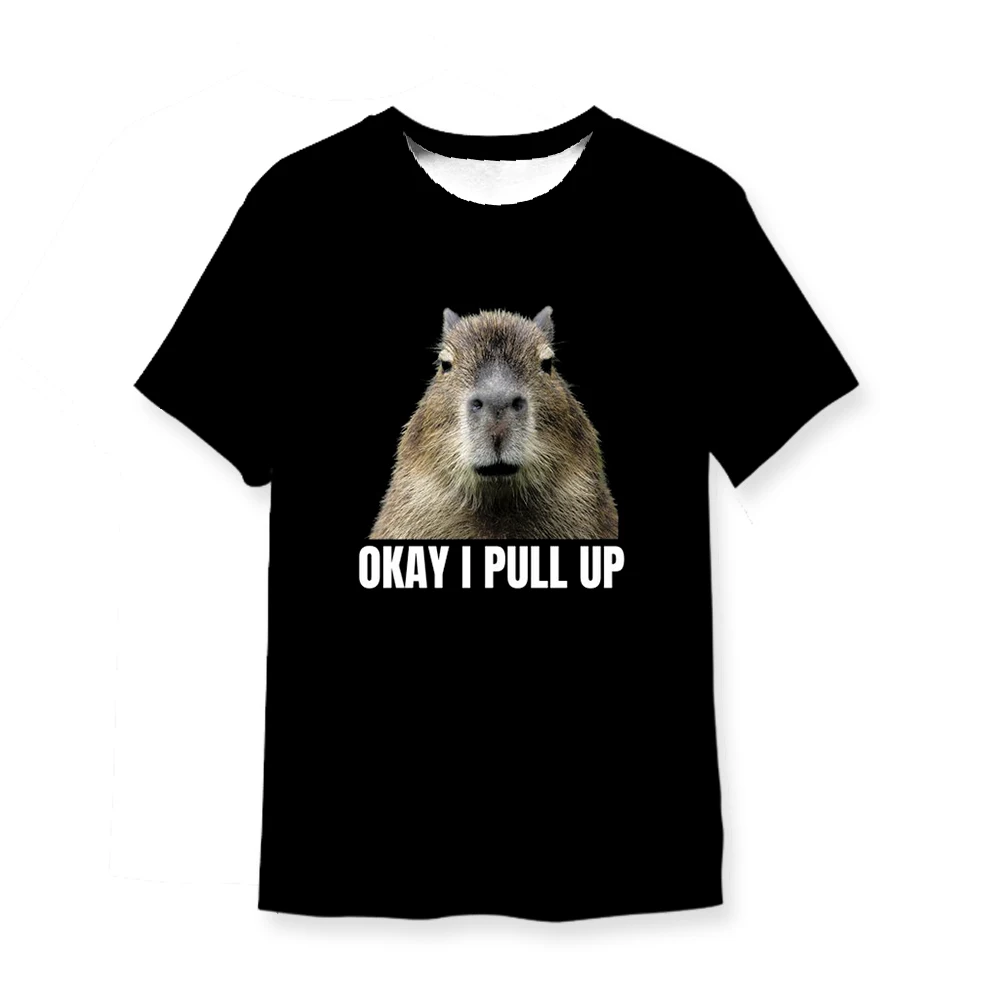 

Jumeast Capybaras Ok I Pull Up Graphic Men Black T-shirts Cute Animal Unisex Baggy T Shirt Vintage Y2K Drip Clothes Cutecore Top