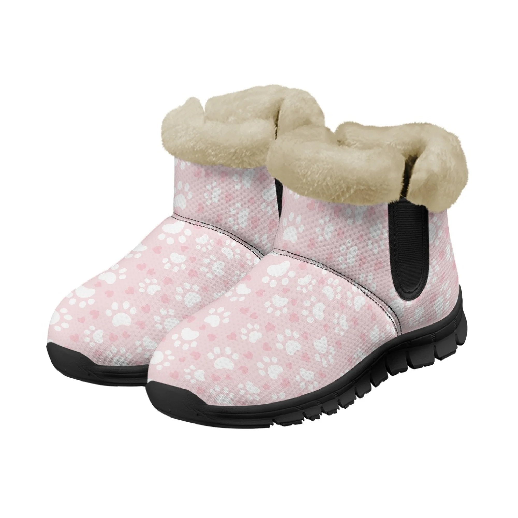 INSTANTARTS Cute Puppy Paw Prints Warm Snow Soft Boots Women Winter Pink Shoes Comfort Casual Non Slip Short Plush Girls Boots