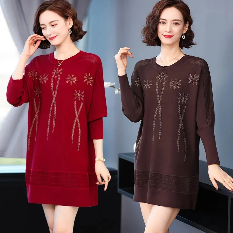 

Новинка, Модный осенне-зимний темпераментный свитер для женщин среднего возраста, Женский Длинный пуловер, рубашка, женская трикотажная одежда