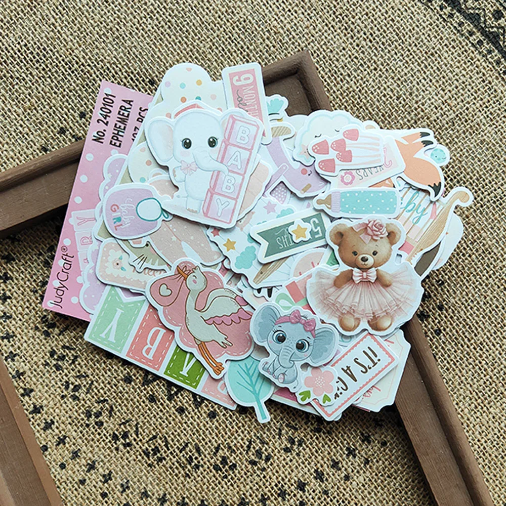 KSCRAFT 107pcs Baby Girl Self-adhesive Paper Sticker for Scrapbooking/DIY Crafts/Card Making Decoration