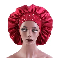 High-quality Silky Bonnet Elastic Wide Band Women Satin Bonnet Beaded Sleeping Cap Adult Night Protection Hair Hat Head Wra 1