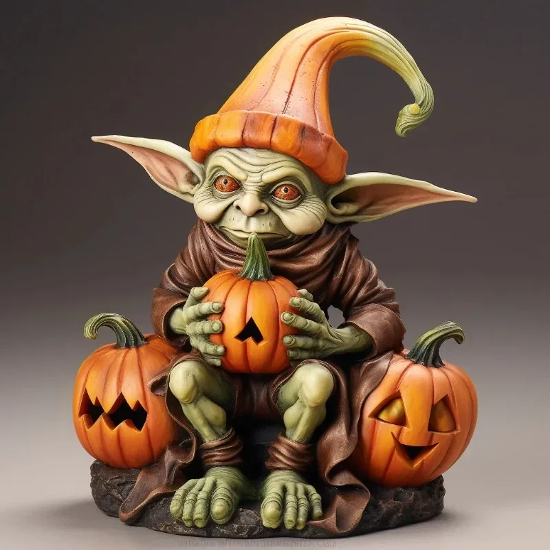1 Pcs Halloween Pumpkin Garden Decoration Ornament Cute Ghost Landscape Resin Cartoon Crafts Outdoor Statues Sculptures