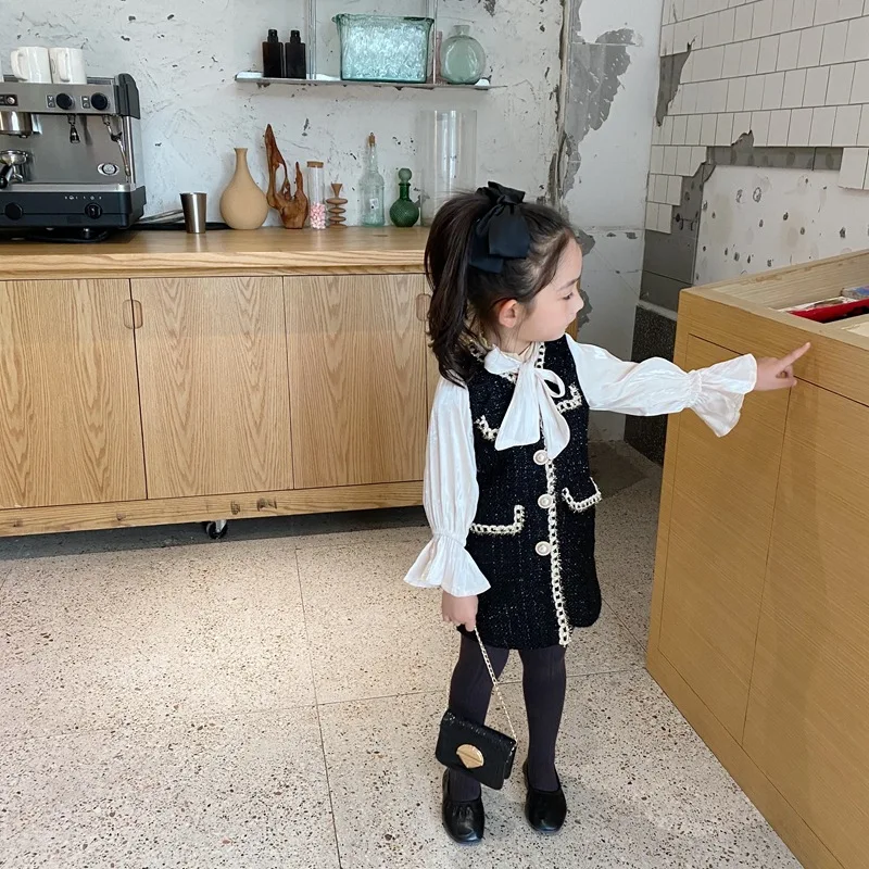 2022 Spring New Arrival Girls Fashion Tweed Dress Kids Long Sleeve Dresses Princess | Детская одежда и обувь