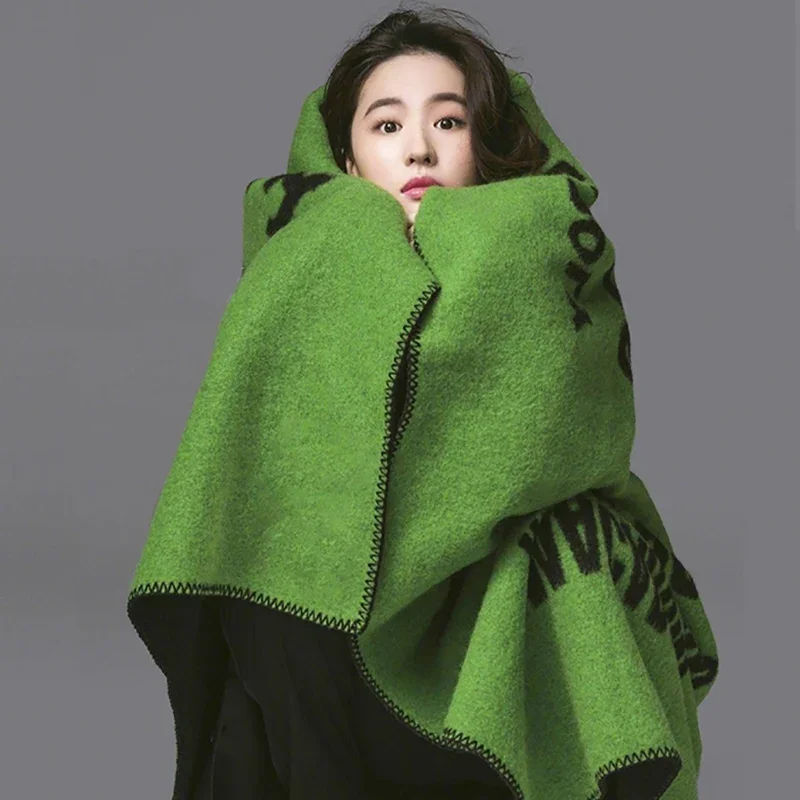 

Plus Size Letter Green Ponchos Cape Scarves Women Thicken Knit Wool Blanket Sweater Fleece Scarf Coat Winter Warm Shawl Wraps