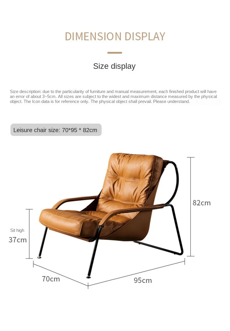 Description Picture 2 of itemFULLLOVE Nordic Designer Single Sofa Chair Living Room Saddle Leather Leisure Chair Light Luxury Furniture Leather Lazy Recliner