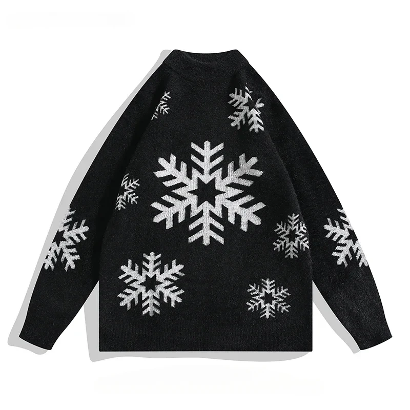

Men/Women Mink Velvet Snowflake Jacquard Knitted Sweater Autumn Winter Christmas Harajuku Fresh Design Warm Plus Velvet Pullover