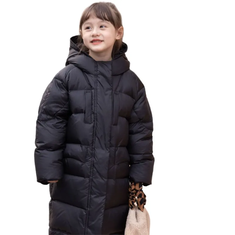 Boys and Girls Mid-Length Down Jacket New Thickened Long Section Over the Knee Western Style Medium Large Kids' Overcoat