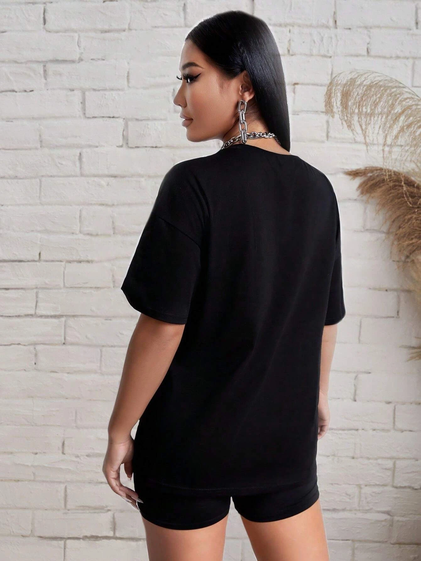 사랑 패턴 인쇄 여성 코 튼 T 셔츠 두 조각 세트 패션 힙합 짧은 세트 통기성 부드러운 여름 새 셔츠 반바지 여성