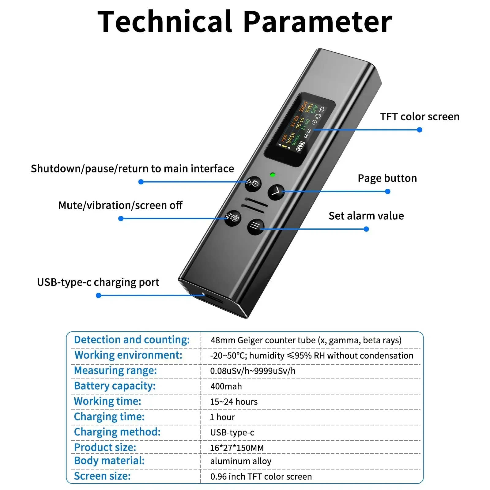 Portable Nuclear Radiation Detector - Geiger Counter With LCD Display For Beta Gamma X-ray Detection
