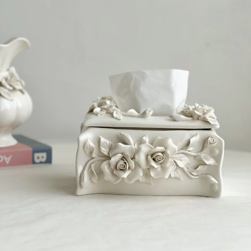 heavy-industry-retro-palace-style-milky-white-hand-kneaded-three-dimensional-flower-ceramic-tissue-box