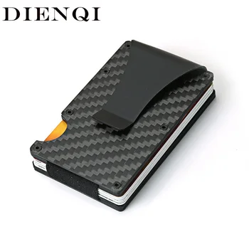 DIENQI Carbon Fiber Card Holder Mini Slim Wallet Men Aluminum Metal RFID Magic Wallet Small Thin Male Purses Money Bag Vallet 1