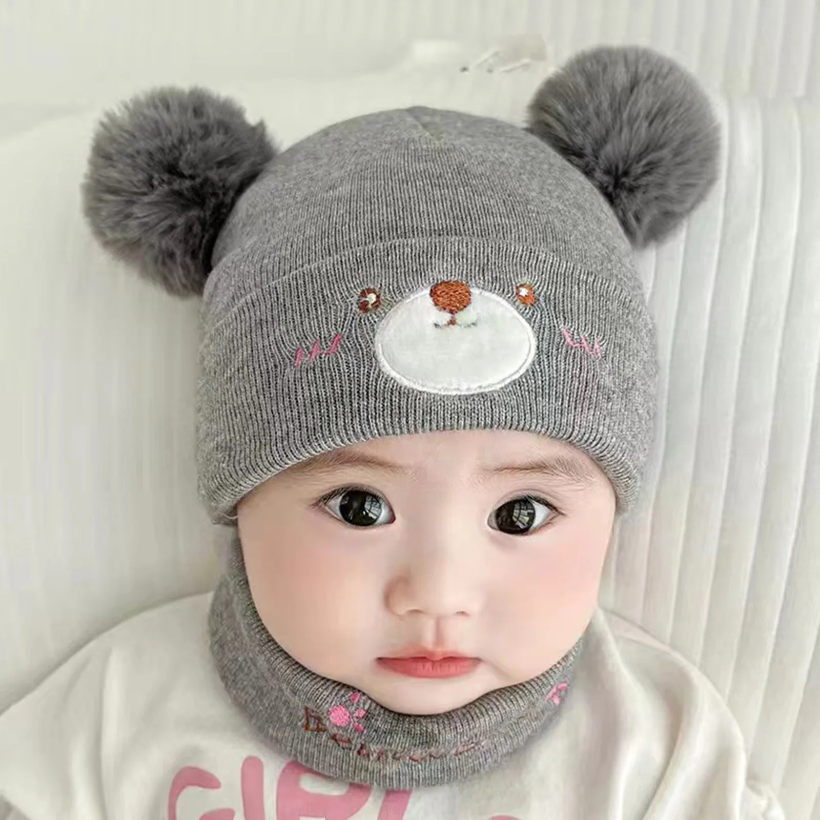 Baby Hat Kids Caps Baby Winter Hat Cartoon Children Knitted Hats Baby Thicken Fleece Caps With Neck Cute And Warm Hat Kids Warm Beanie Hats 아기모자