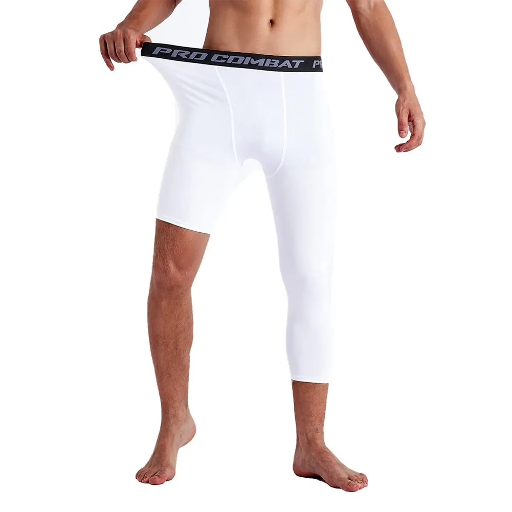 Men's Tights Cycling Shorts 3/4 One Leg Compression Bike Clothing Sports Tights Athletic Base Layer Underwear MTB Bicycle Pants
