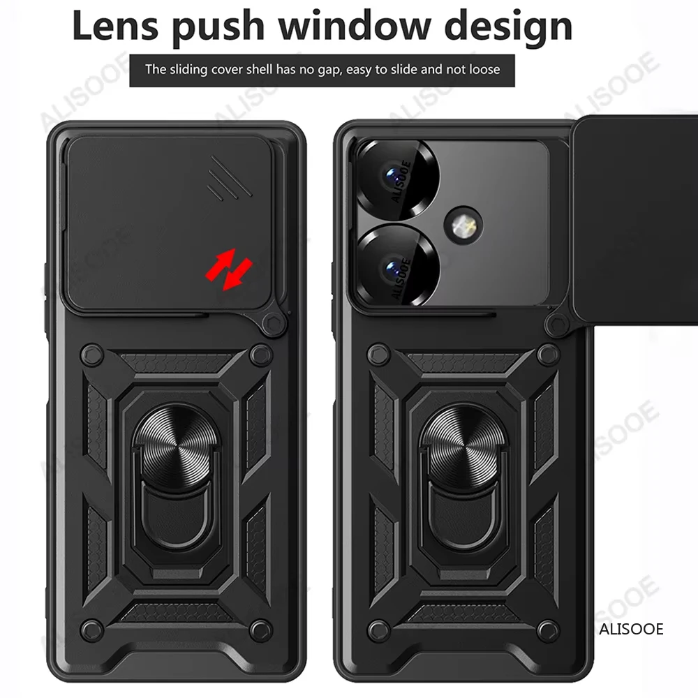 Slide Camera Cover with Lens Ring Stand - Shockproof Protective Case