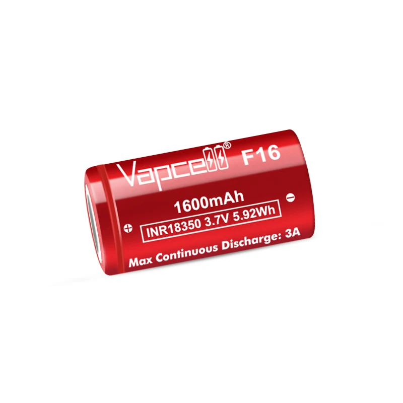 Highest Capacity Original Vapcell F16 18350 1600mah Battery INR18350 3.7V Rechargable Batteries Li-ion Battery For Power Toys