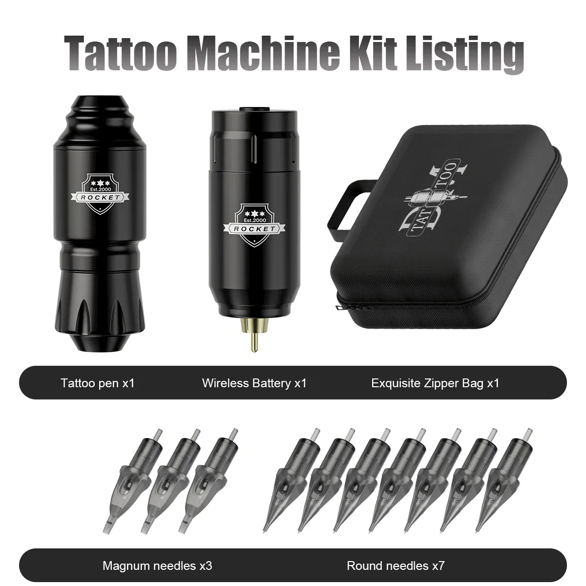 DM Wireless Tattoo Kit Complete Mini Rocket Machine Battery Case Needle Power Ink Rotary Tattoo Pen Permanent Makeup Tattoo Kit 6
