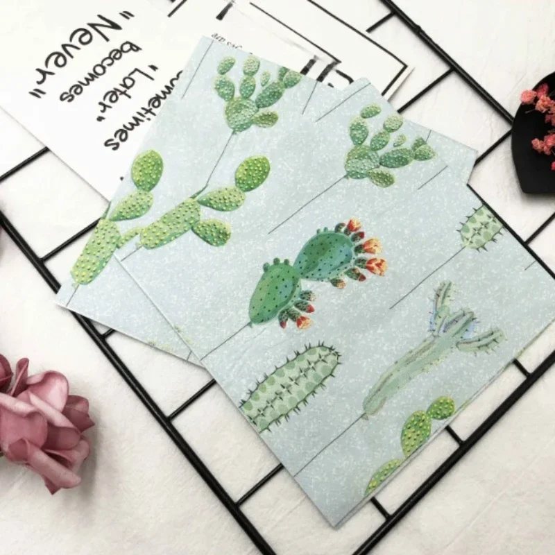 20pcs/Pac 33cm Colorful Printed Napkins Cactus Floral Square Paper Napkin Party Folded Mouth Cloth Wine Glass Flower Tissues paper napkins tissue paper decoration