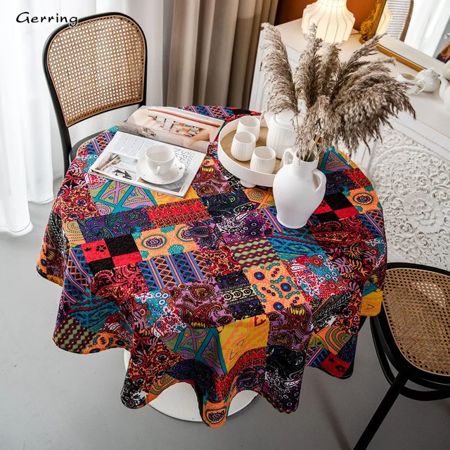Gerring Boho Kerek Terítő Többszínű Nyomtatott Dohányzóasztal Borító Karácsonyi Nappali Étkezőasztal -Ruhával Buli Rendezvényekhez - Image 3