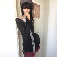 Karrram japonais Y2k hauts tricotés Grunge tatouage imprimé T-shirt à manches longues côtelé Vintage Harajuku froncé tricots années 2000 gothique 6