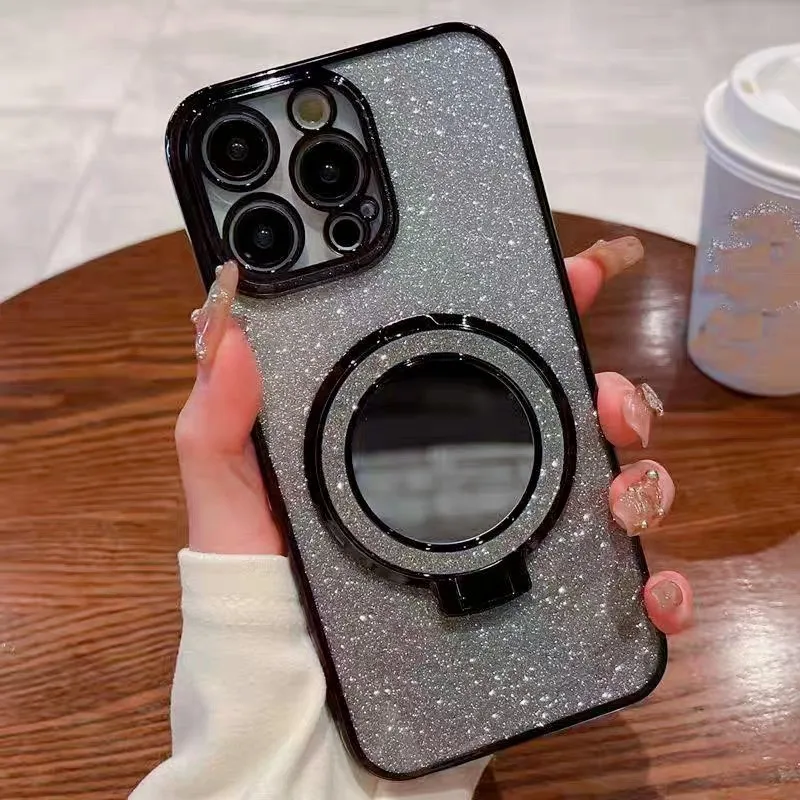 Glitter Shockproof Mirror Stand Magnetic Soft Phone Case