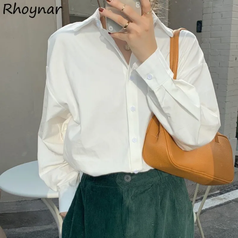 

Side Slit Lapel Shirts Women Long Sleeve 3-Colors Harajuku Simply All-match Ulzzang Temper Vintage Camisas Autumn Spring Casual