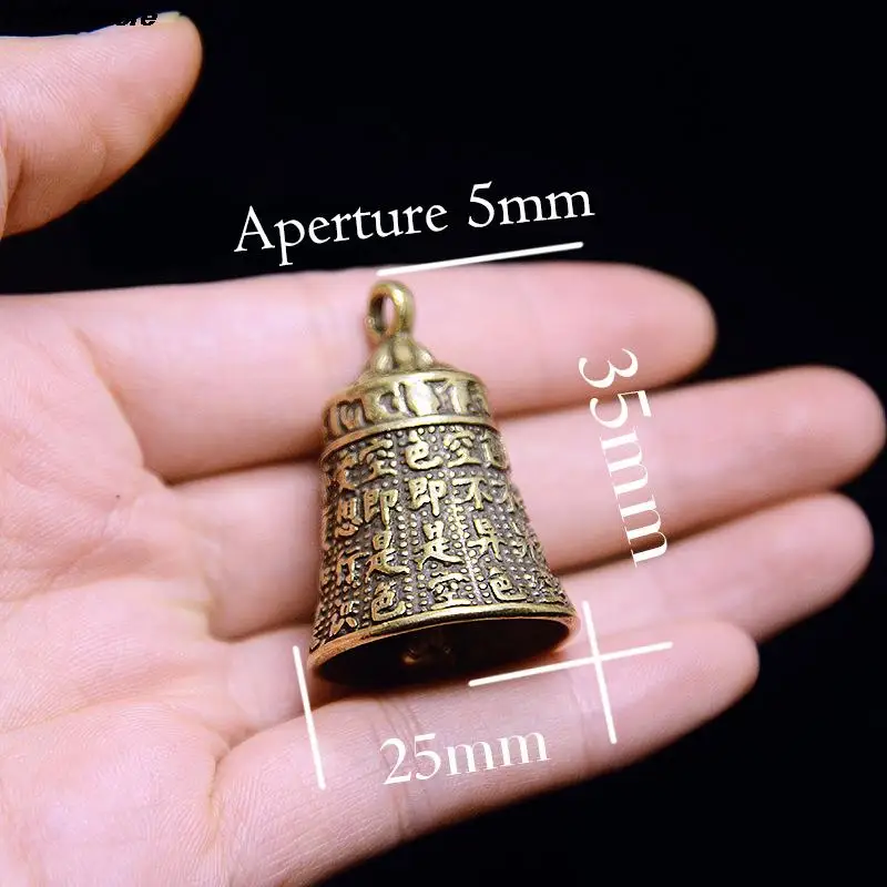 1PC Brass Handicraft Die-casting Scripture Bell Car Button Wind Bell Tibetan Bronze Bell Creative Gift Home Decoration Pendant