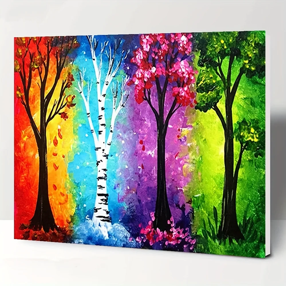 5d diy diamond painting four seasons trees cross stitch square diamonds full 3d diamond embroidery 5pcs/set needlework home arts main image 0