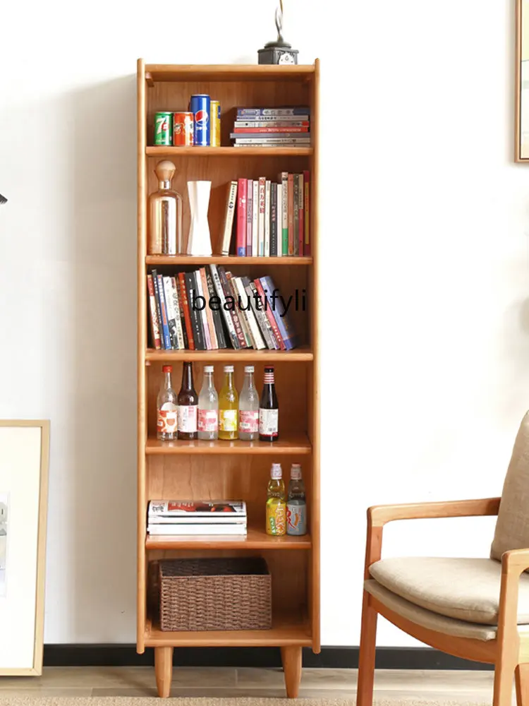 

Solid Wood Bookshelf Floor Wall Small Apartment Bookcase Office Light Luxury Multi-Layer Storage Cabinet