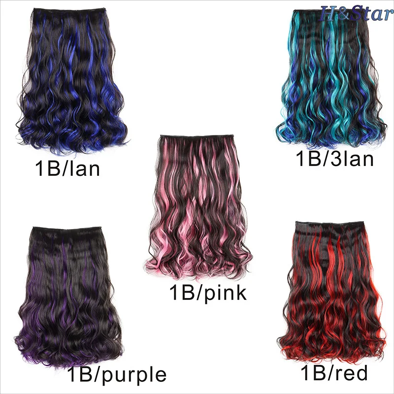 H&STAR 5Clips  Synthetic  One Piece Hair Extension Wavy Hair  Clip in  Balayage Gradient Ombre Color Modern Cosplay  Hairpieces